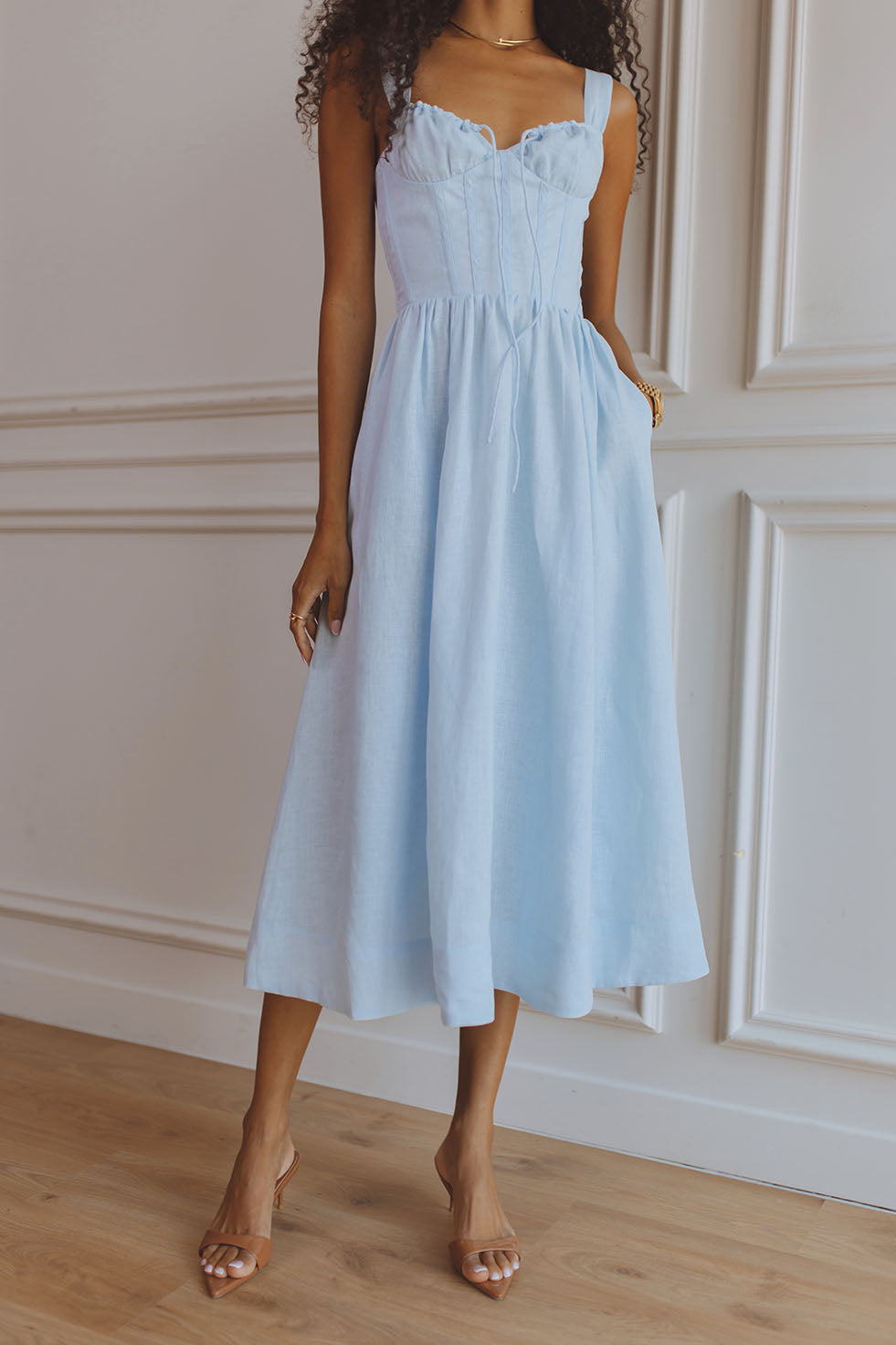 Sancia Linen Corset Midi Dress - Sky Blue Sancia Linen Corset Midi Dress - Sky Blue