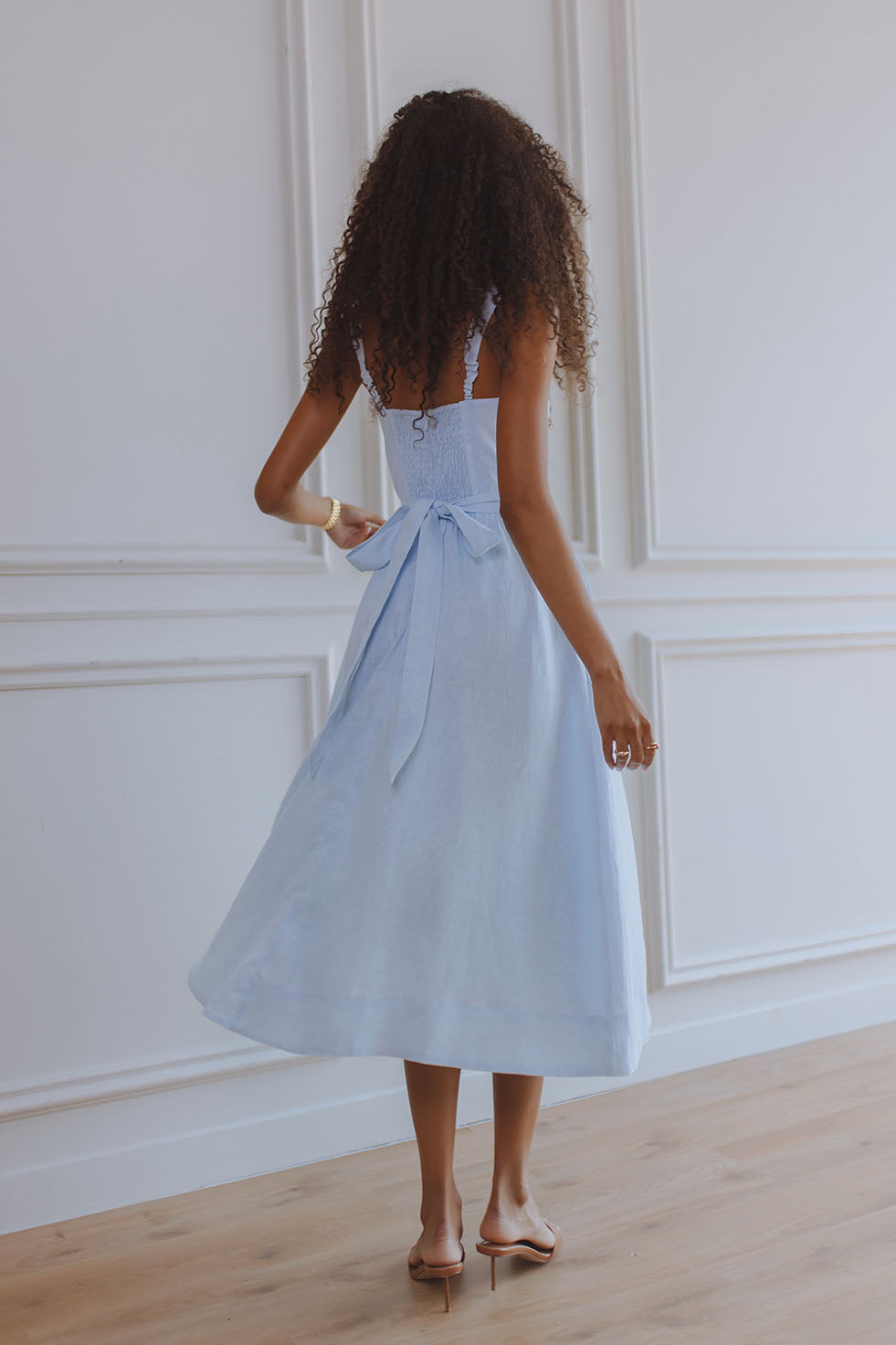 blue corset midi dress Miss Circle Reina Blue Cotton Poplin Drop Waist Corset Midi Dress S main image 0