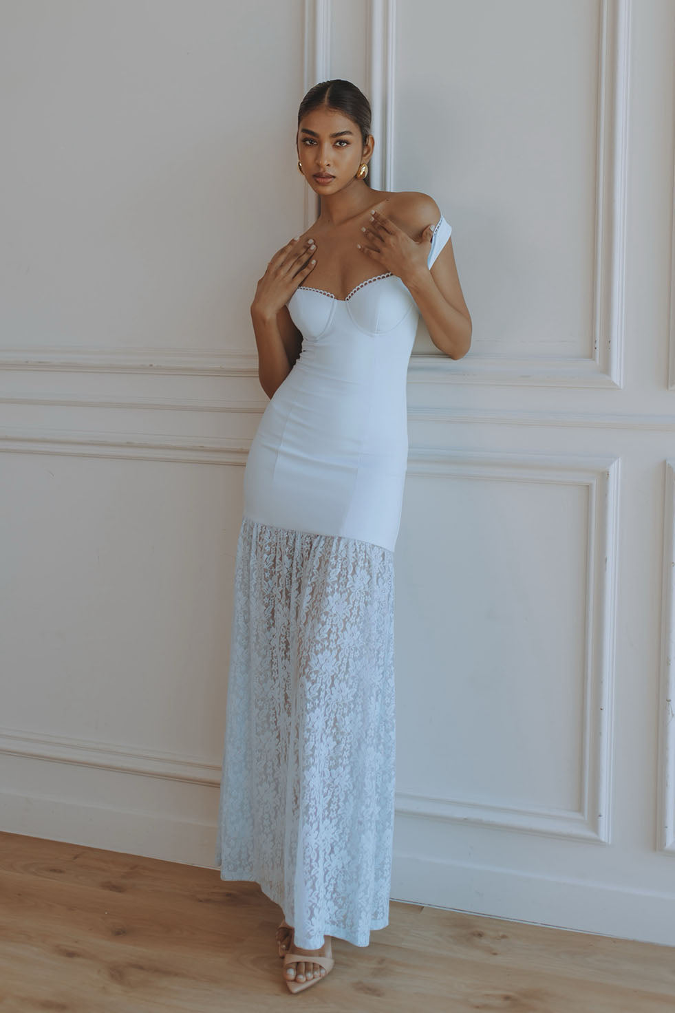 SHAYLA OFF SHOULDER MAXI DRESS - BLUEBELL - XXS SHAYLA OFF SHOULDER MAXI DRESS - BLUEBELL - XXS